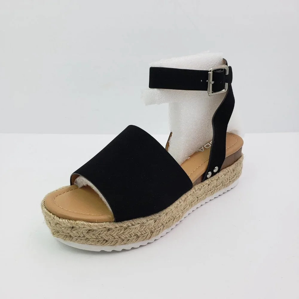 Soda Topic Womens Size 8.5 Black Open Toe Ankle Strap Espadrille Platform Sandal - Picture 2 of 11